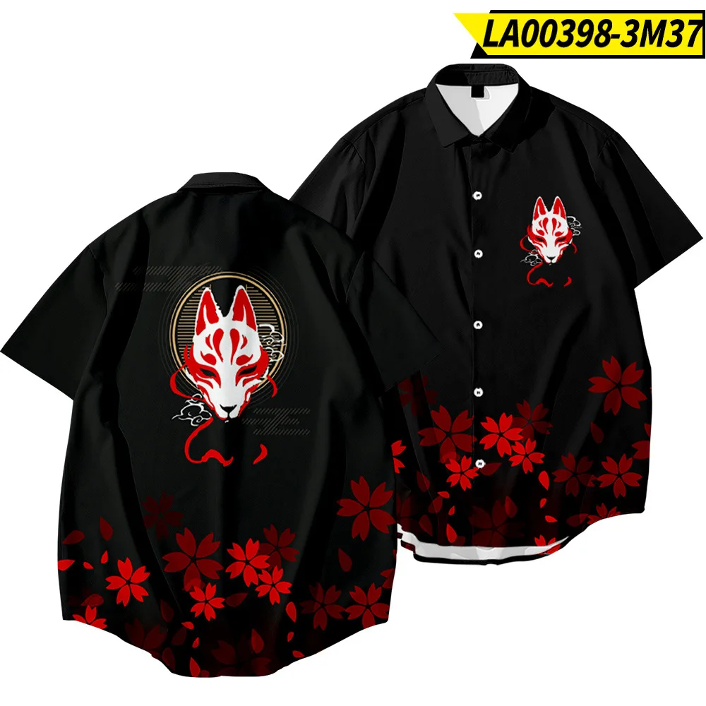 

Summer Men Fox Flower Printed Hawaiian Streetwear Shirts Camisa Masculina Short Sleeve Holiday Beach Shirt Oversize 6XL