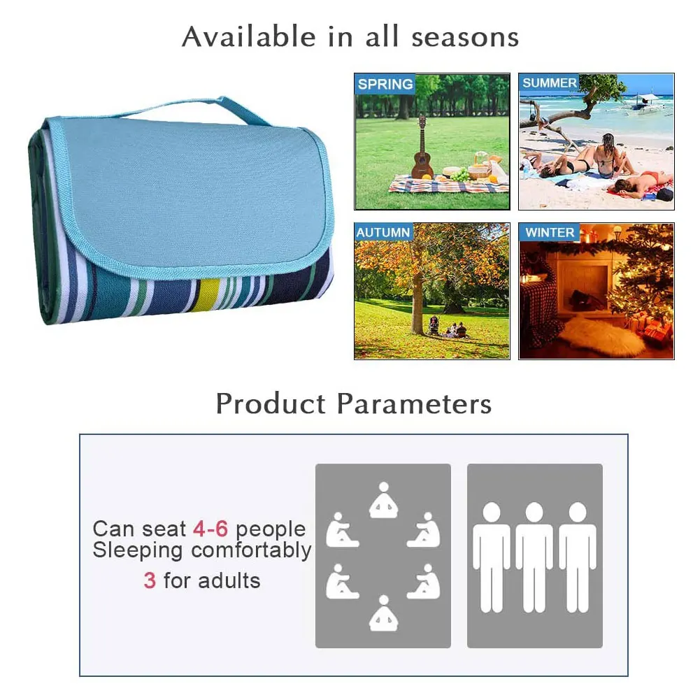 

Camping Mat folding camping mattress Baby Climb Outdoor Waterproof Beach Picnic Blanket for Multiplayer Picnic Stripes Pattern