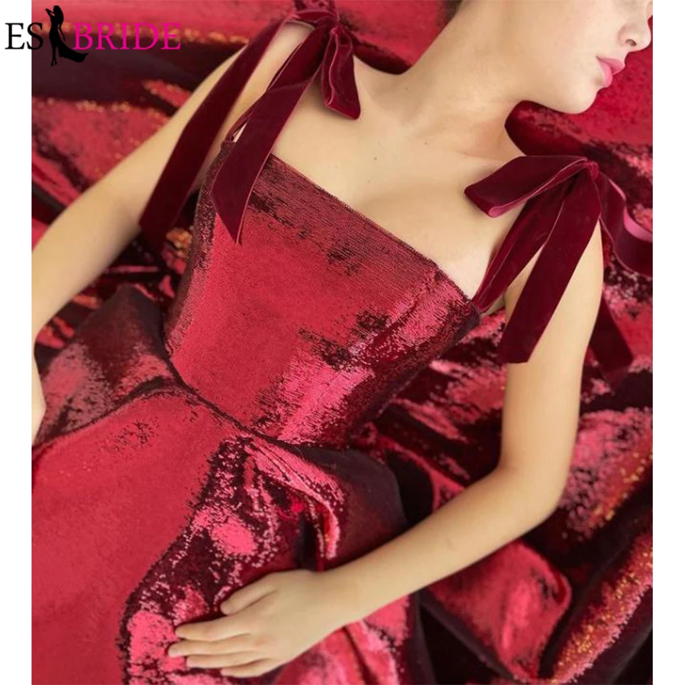 

2021 New Design Sparkly Burgundy Cocktail Dresses A Line Velour Straps Shine Tea Length Formal Party Gowns Custom Made