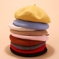 lady spring winter berets hat painter style hat women wool vintage berets solid color caps female bonnet warm walking cap