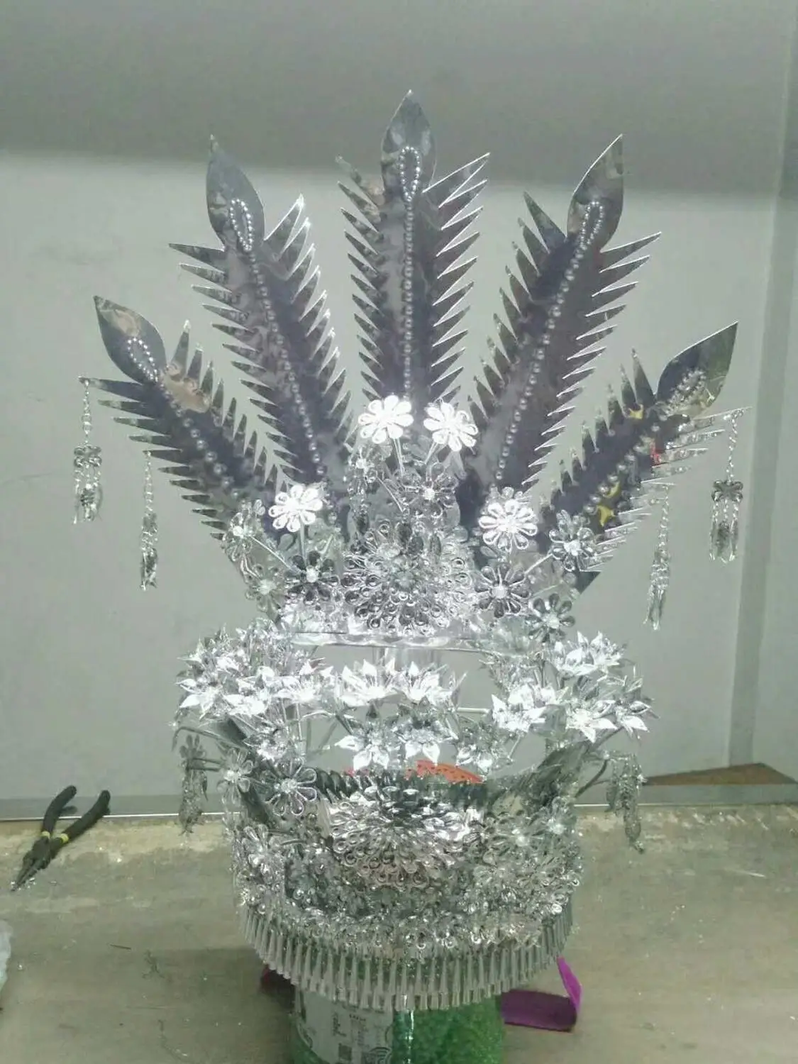 Китайские шляпы Miao для косплея ЭТНИЧЕСКИЕ СЕРЕБРЯНЫЕ головные уборы ручной