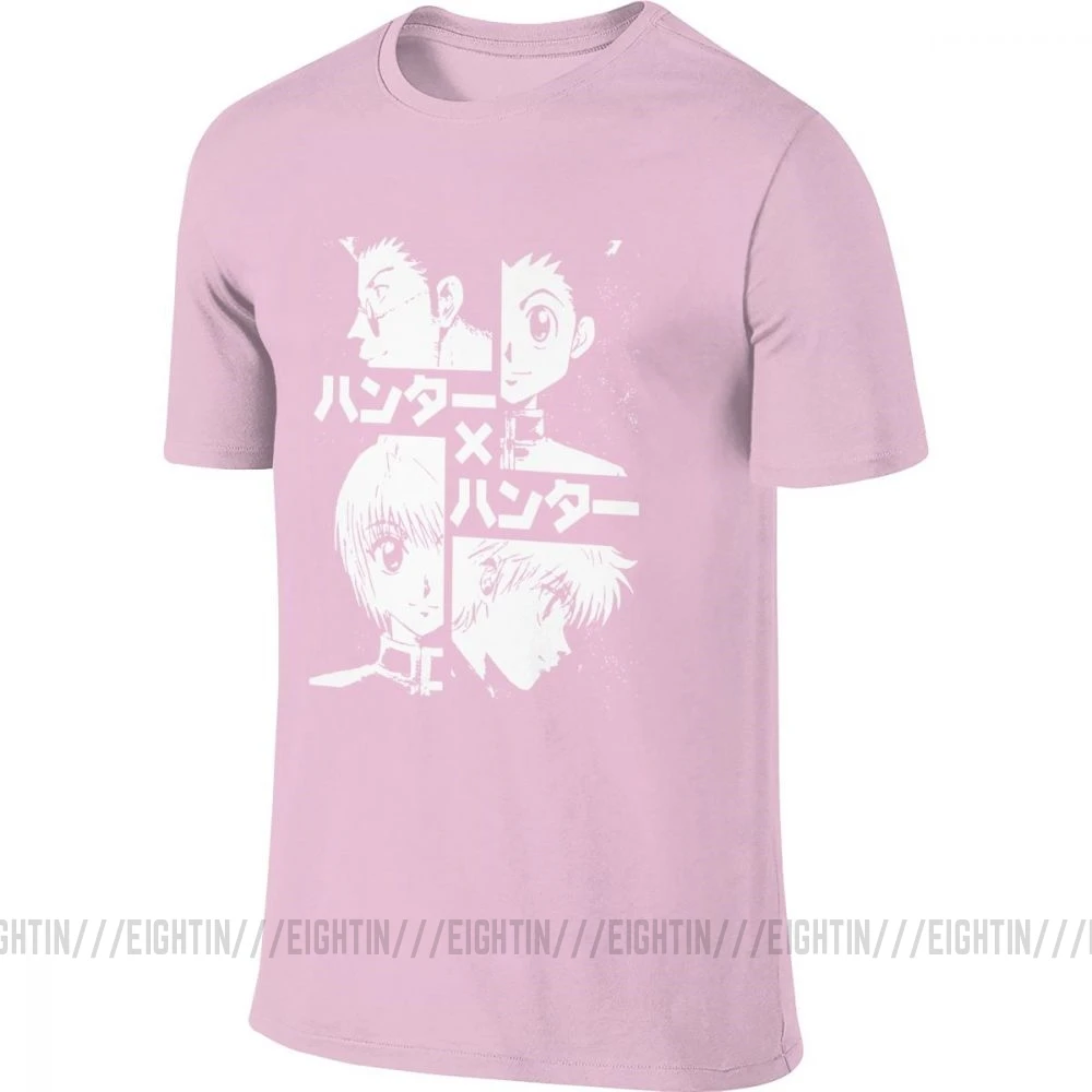 Hisoka Hunter X Hunter, Мужская футболка, хлопок, круглый вырез, Killua Hxh, аниме, спереди, сзади, две стороны, футболка, короткий рукав - Цвет: Розовый