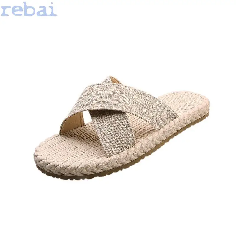 

Sandals and Slippers Women Summer New Bohemian Woven Cross-shaped Outer Wear Non-slip Sandals and Slippers Women Shoes