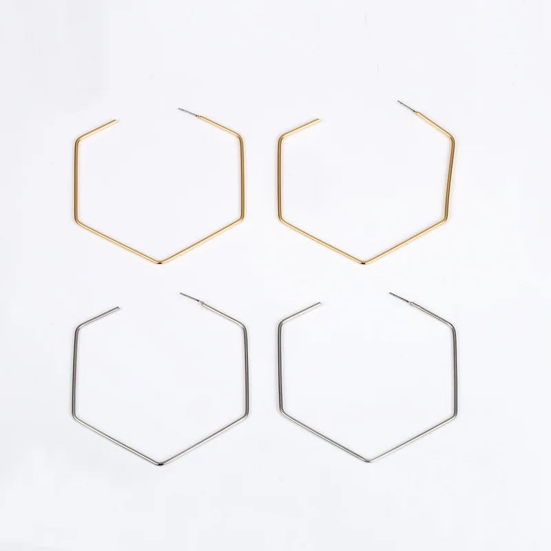 Простые большие серьги-кольца для женщин геометрические шестигранные полые