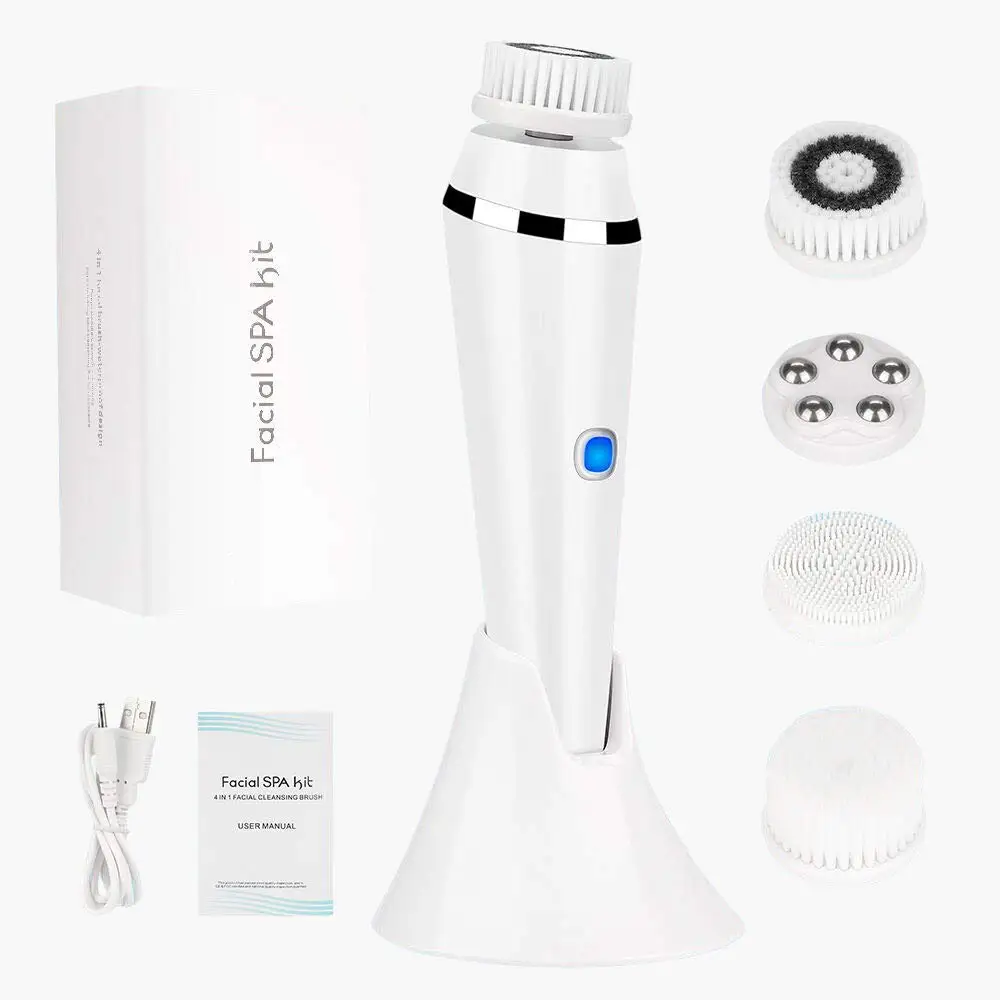 

Rechargeable facial brush electric swivel brush waterproof 4 - head facial massager