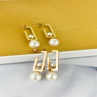 earrings new compact box pearl mesh red titanium steel earrings with short pearl earrings wholesale women