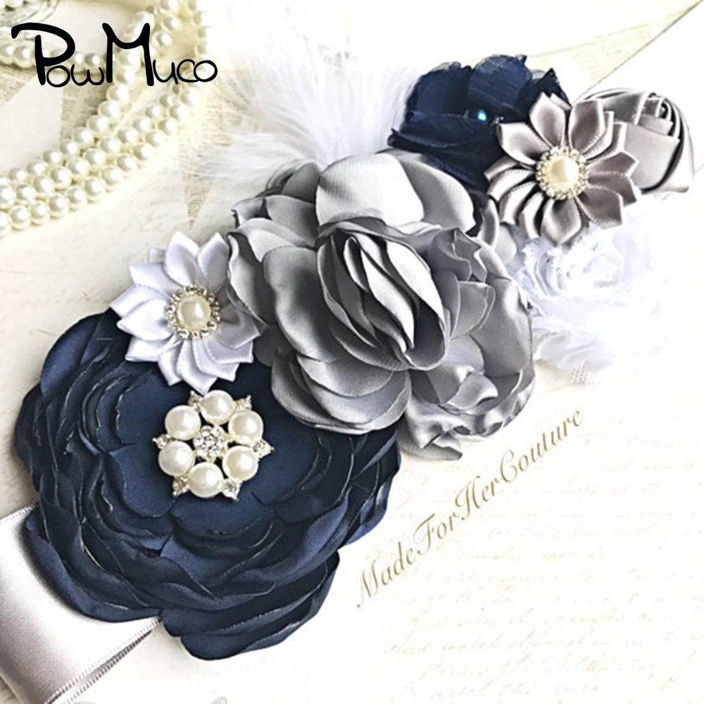 

Powmuco Fashion Handmade Polygonal Flowers Women Belts Shining Pearls Rhinestone Roast Floral Maternity Waistband Birthday Gifts