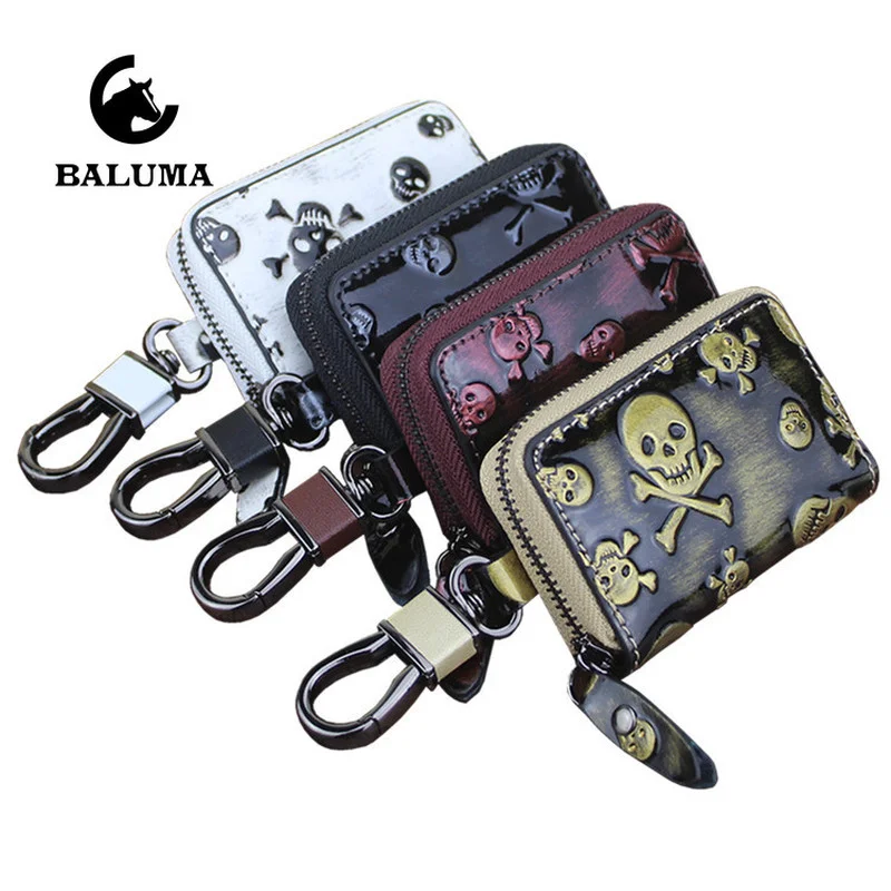 

Fashion Leather Car Key Case Skull Pattern Small Pouch Bag Carkey Holder Zipper Closure Coin Purse
