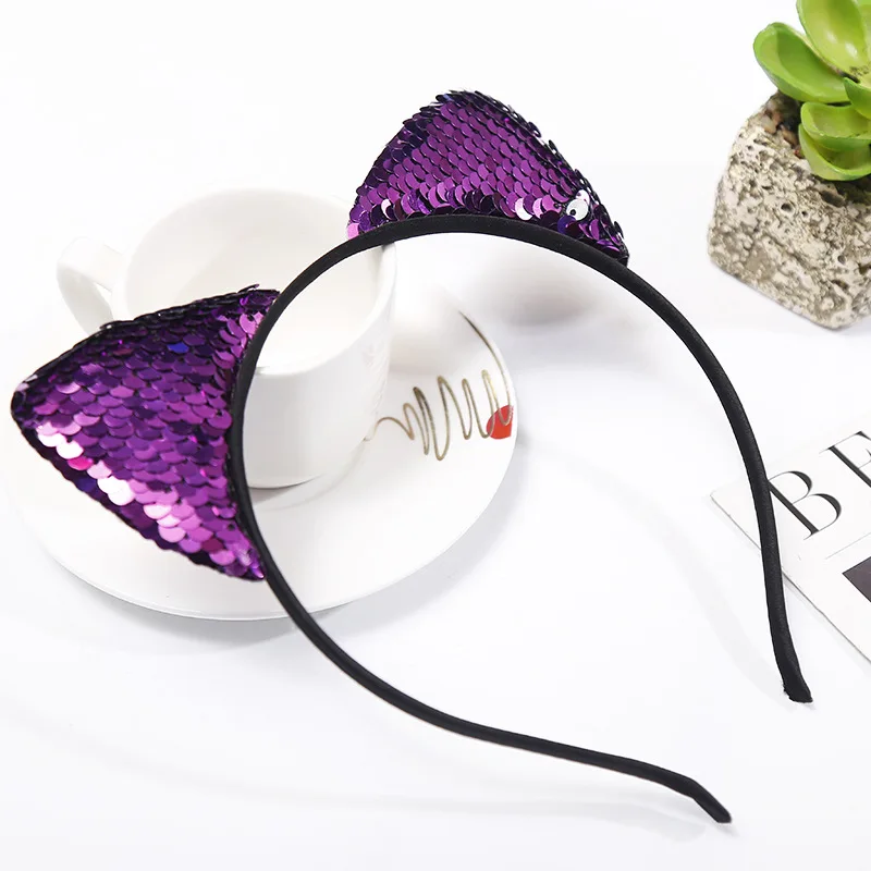 Хэллоуин Микки уха Блестки Золотые блестки кошачьи уши повязка для волос обруч