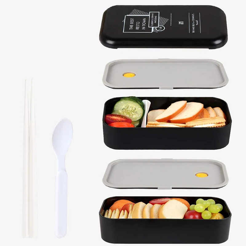 

Квадратный Ланч-бокс в японском стиле Bento, двухслойный Ланч-бокс с герметичным отсеком и посудой, пластиковая коробка для хранения свежести