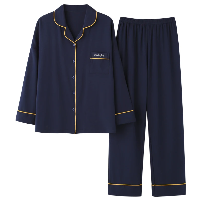 

Nanjiren Pajamas Women's Spring Cotton Long-Sleeved Solid Color Cardigan Loose plus Size Home Wear Suit Autumn and