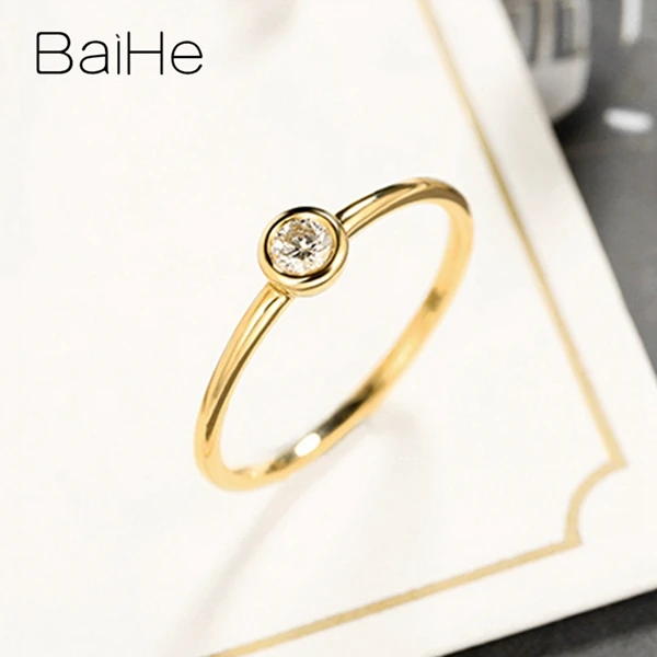 BAIHE Solid 14K желтое золото 0.08CT Сертифицированный H/SI круглая огранка натуральные бриллианты свадебные женские модные ювелирные изделия кольцо