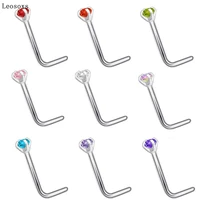 leosoxs 2pcs new style nose stud nose ring l rod 7 word stainless steel claw clasp anti allergic 9 color punk piercing jewelry