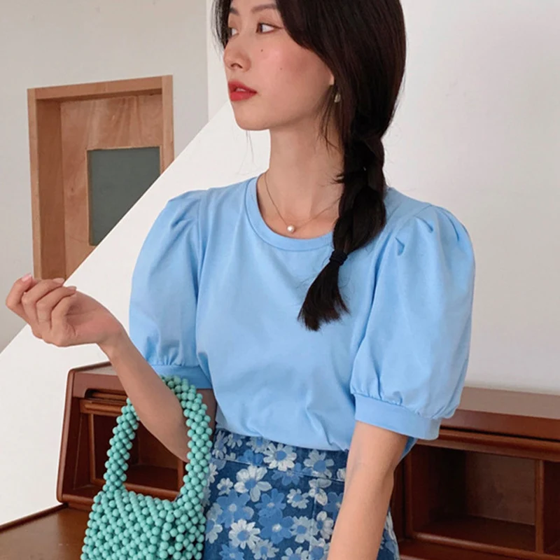 

Casual Tee Top Women's Clothes Shirt Top Femme Folds T Shirt Top O-Neck Short Sleeves Pullover Female Blouses Summer