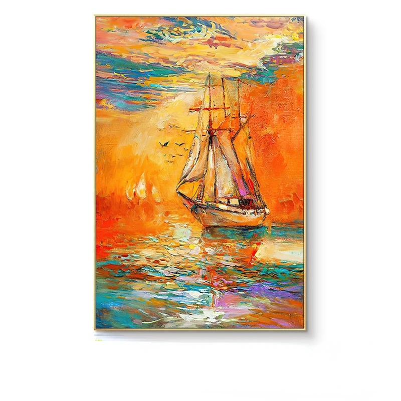 

Hand Painted Oil Painting Orange Living Room Modern Decor Abstract Simple Canvas Frameless Aisle Mural