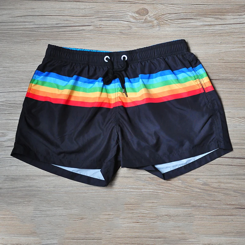 

Men's Holiday Rainbow Striped Swimming Beach Short Pants Male Training Running Shorts Drawstring Casual Shorts With Pocket