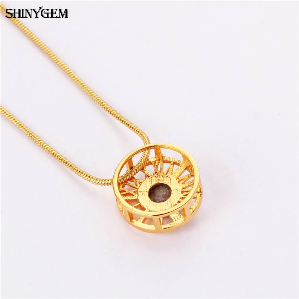 ShinyGem модное Золотое колесо кулон ожерелье полое большое Натуральный Druzy Кристалл