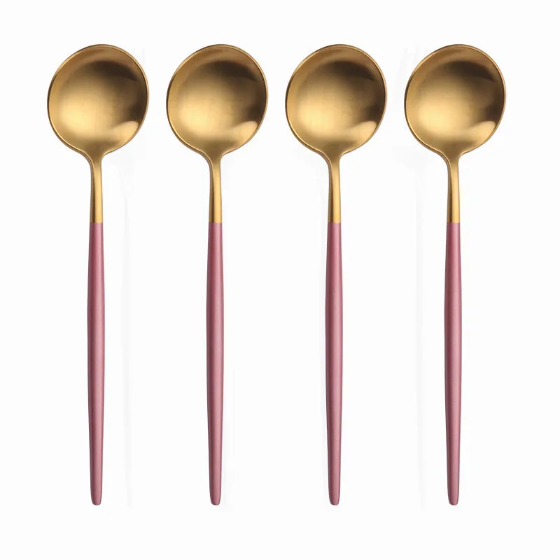 Розовое золото столовые приборы Нержавеющая сталь ложки посуда набор вилки ножи