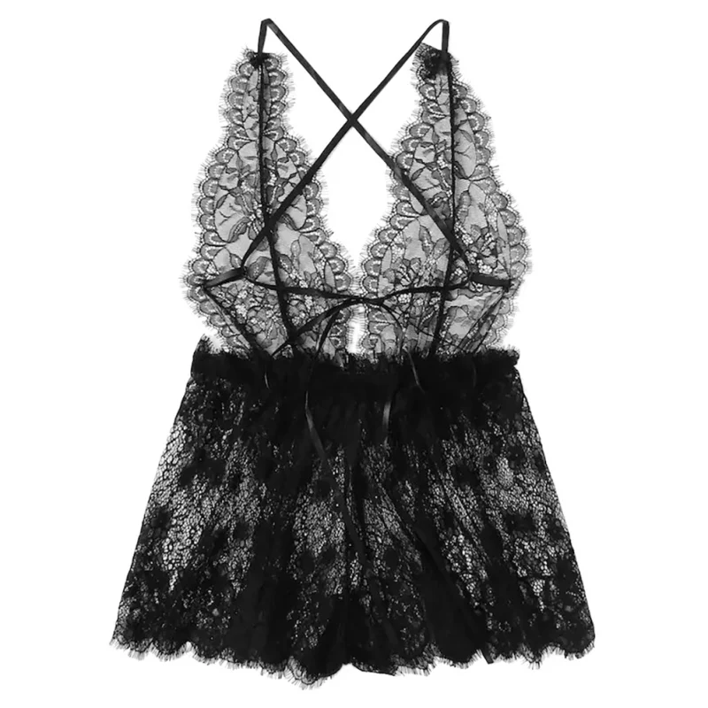 

Женская ночная сорочка, кружевное нижнее белье с бантом, бесшовная Ночная сорочка, нижнее белье, кружевная ночная сорочка, Прозрачное нижне...