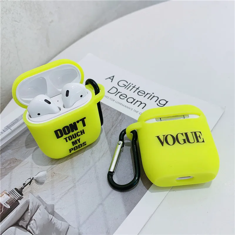 Модный флуоресцентный цветной простой чехол с надписью для Airpods, милый мультяшный bluetooth-наушник, защитный чехол для Airpod 2, мягкий чехол