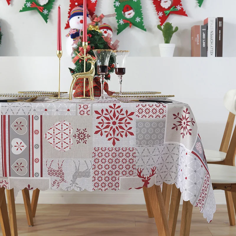

High Christmas Rectangle Waterproof Washable Spillproof Tablecloth Stain Resistant DecorativeTable Cloth for Dining Room UEJ