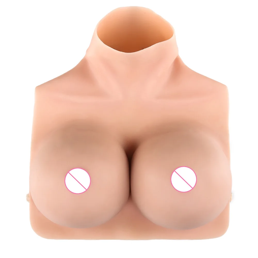 Tall Collar Backless C D E Cup Silicone Breast Vest Solid Chest Prosthetic Pseudo-CD Disguise One Piece Prosthetic Bust
