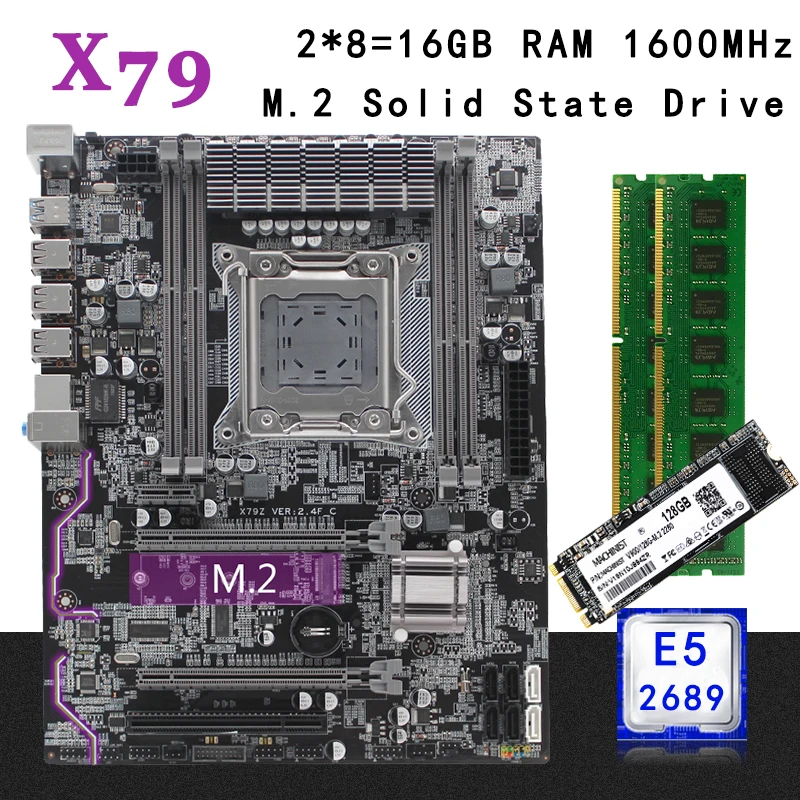 Комплект материнской платы X79 atx LGA 2011 с процессором Intel Xeon E5 2689 16 Гб (2 х8 ГБ) 1600 МГц REG
