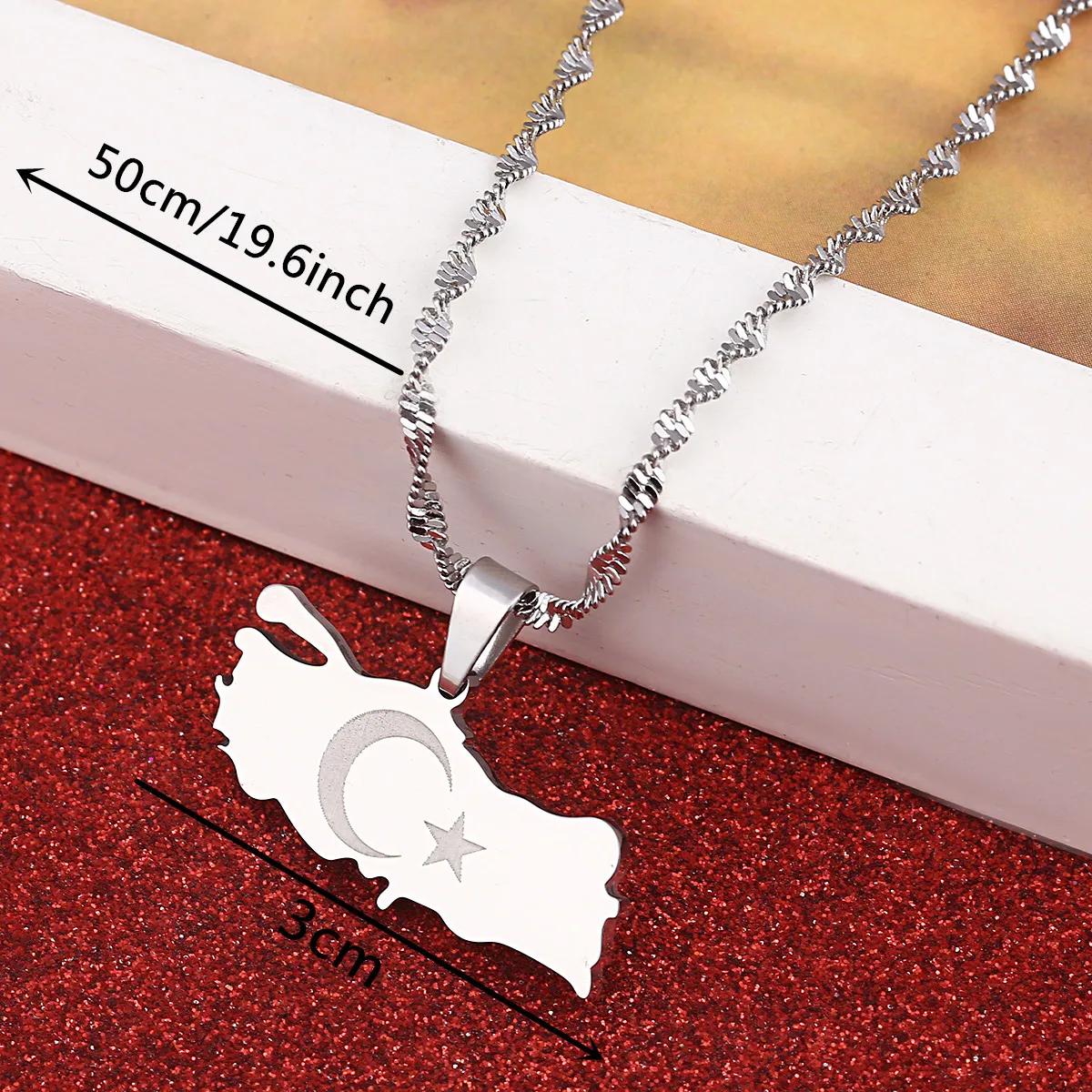 Ожерелье из нержавеющей стали серебряного цвета с изображением карты Турции