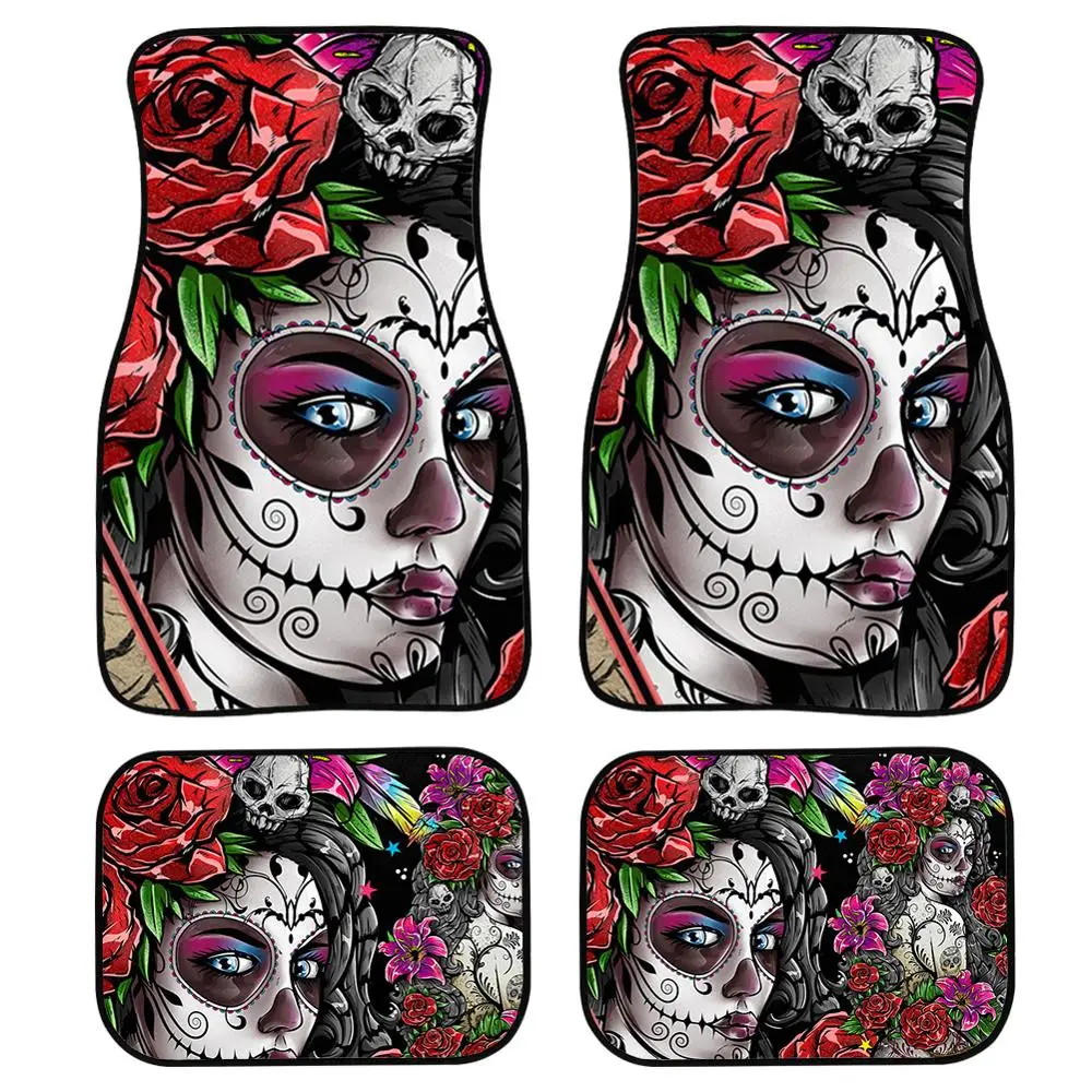 

TOADDMOS Car Floor Protect Carpets Day Of The Dead Skull Gothic Style Anti-Slip Dustproof Vehicle Accessories Interiors Decor