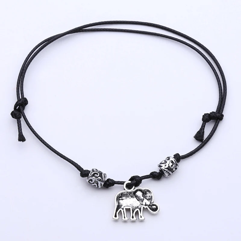 Личность слон ручной вязки воск веревка двойной слой ножной браслет ювелирные