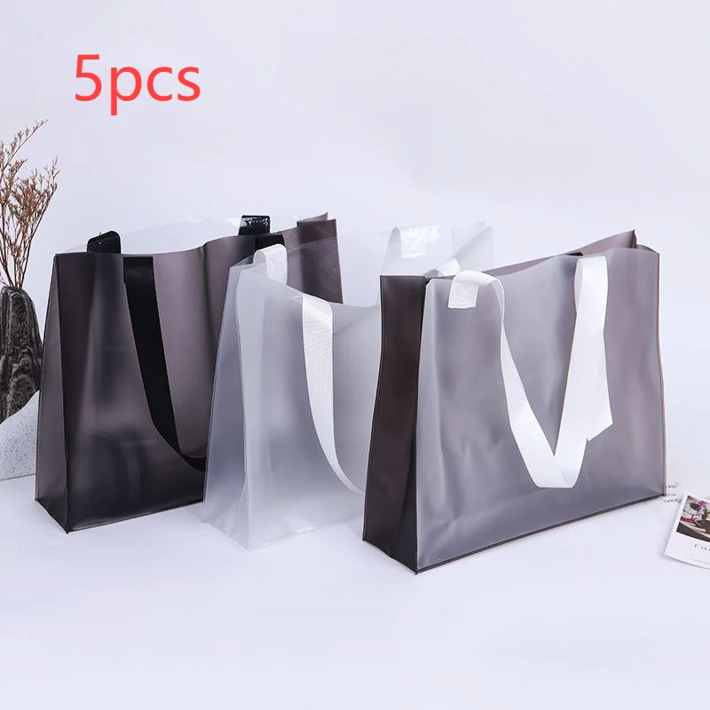 

5pcs Fashion PVC Shopper Handbag Transparent Frosted Plastic Clothing Reusable Store Shopping Gift Tote Bag Cosmetic Storage
