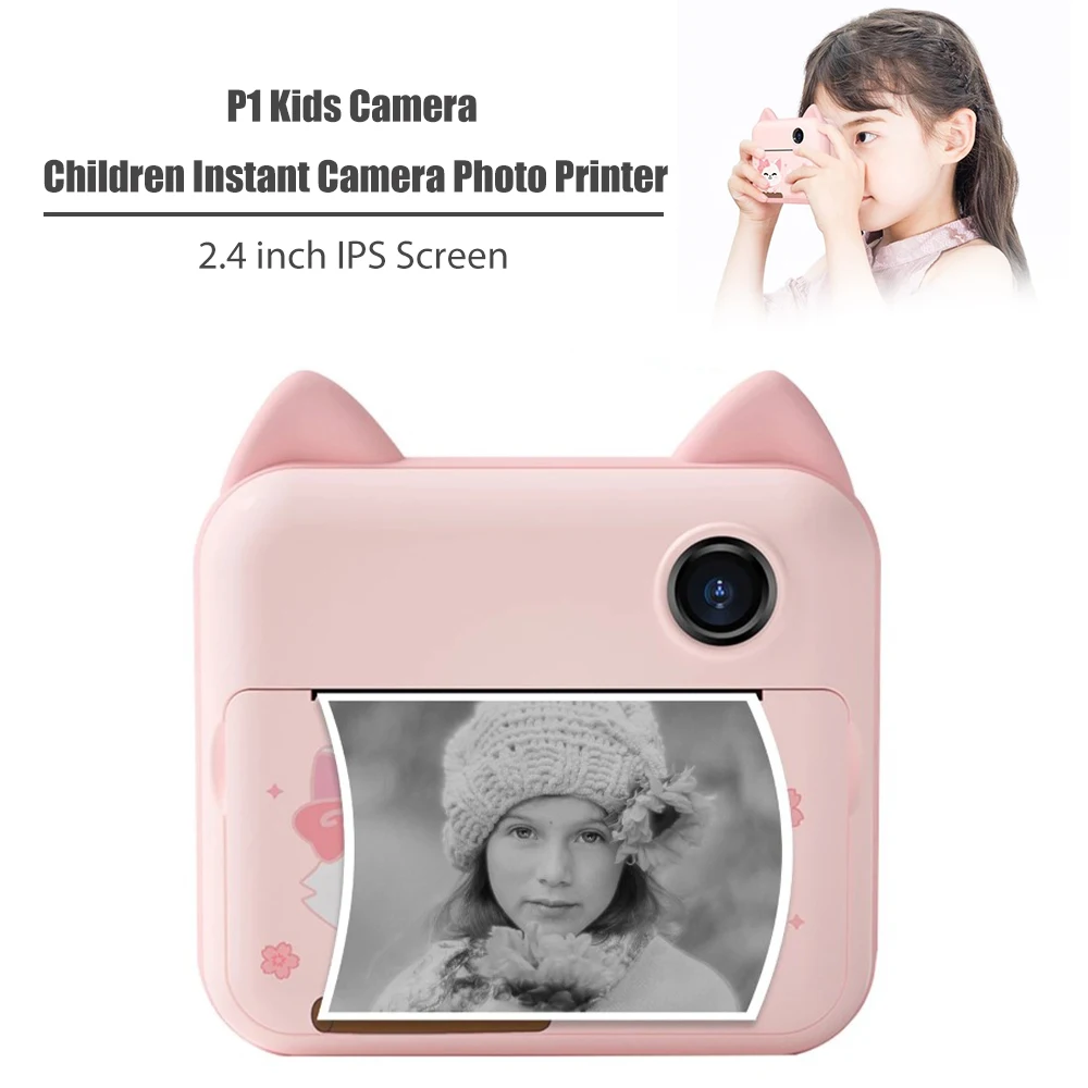 

1200W Kids Camera Instant Camecorder with Printing Paper 2.4 Inch IPS Screen Girls Photo Printer for Christmas Birthday Gifts