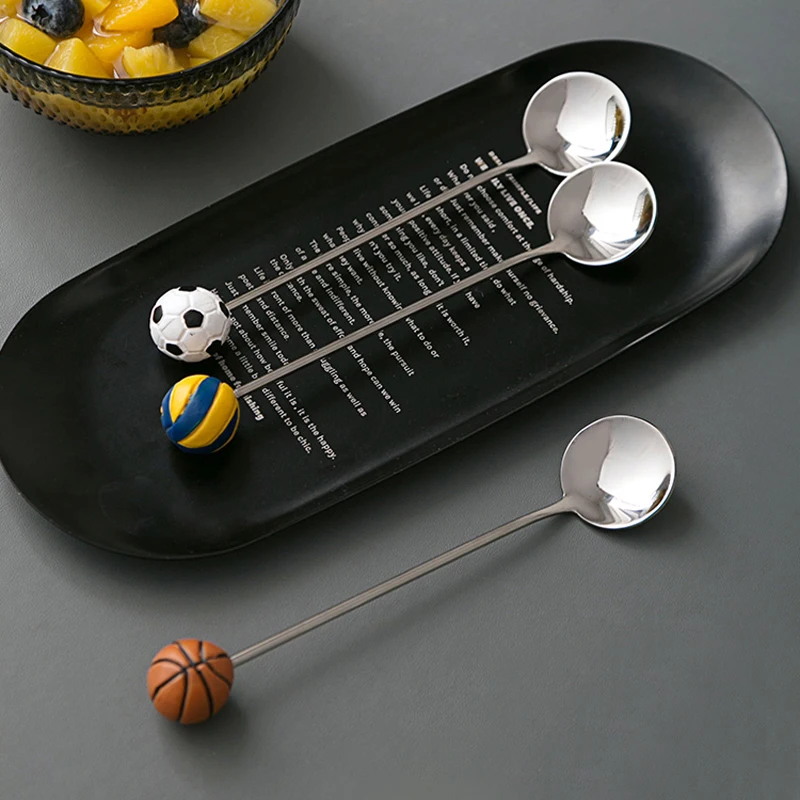 Нержавеющая сталь мультфильм Баскетбол Футбол ложка для кофе чай десерт напиток