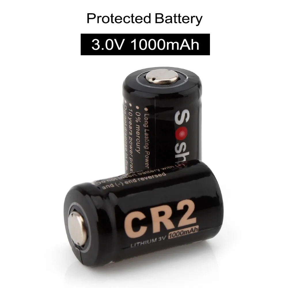 2 шт./компл. Soshine 3V 1000mAh CR2 литиевая батарея li-ion неперезаряжаемая для светодиодных