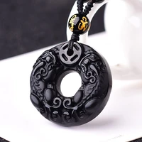 natural black obsidian pixiu pendant necklace chinese hand carved fashion charm jewellery accessories amulet for men women gifts