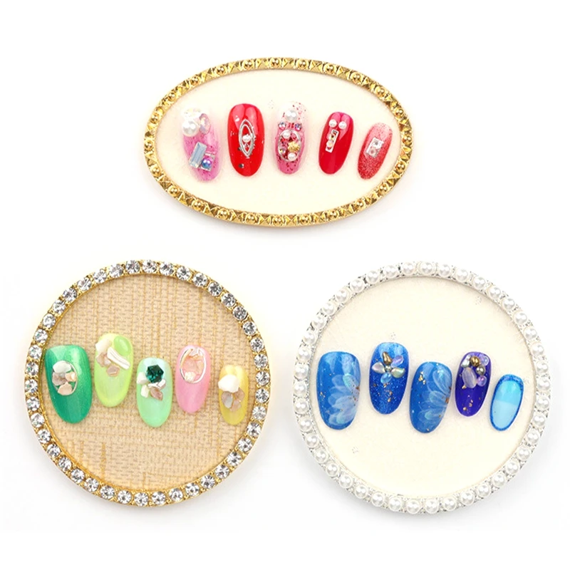 

Накладные ногти, доска для демонстрации, принадлежности, овальная/круглая Ретро стойка из сплава, карточка, жемчуг, бриллиант, дизайн ногтей...