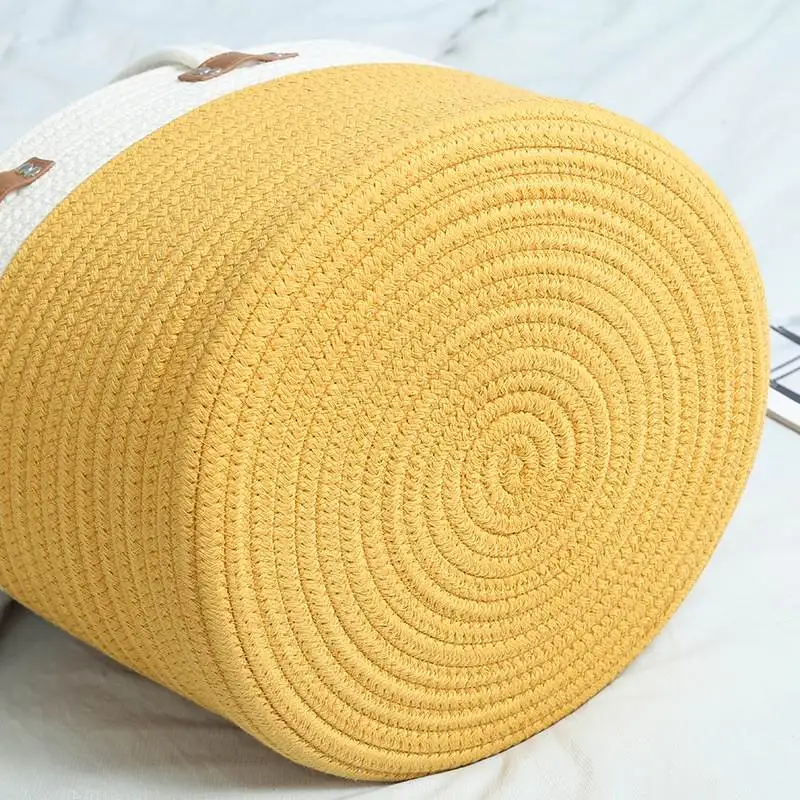 

Kitchen Hand-woven Storage Basket Cotton Rope Art Bucket Hanging Laundry Hamper Home Decoration Organizer Office Stationery