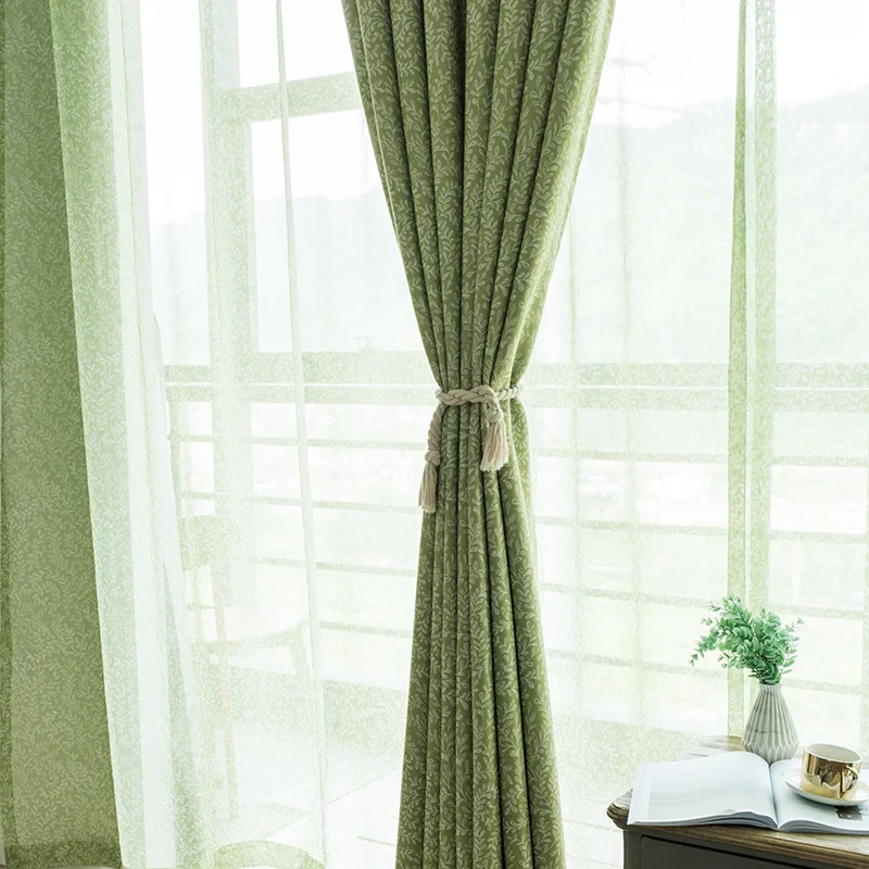 Пасторальные листья Шторы серый для Гостиная зеленый сплошные оконные Спальня