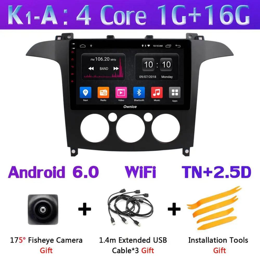 K1-A 360 ° камера 4G SIM Android 9,0 4G+ 64G gps Navi Радио CarPlay SPDIF DSP Автомобильный плеер стерео для Ford S-Max S Max 2007-2008 AT/MT - Цвет: K1-A