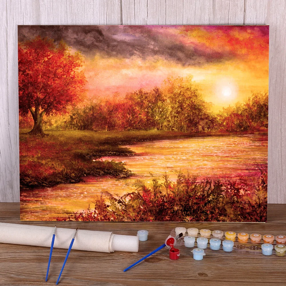 

Natural Scenery Evening Light Paint By Numbers Set Oil Paints 40*50 Paiting By Numbers Decorative Paintings Drawing