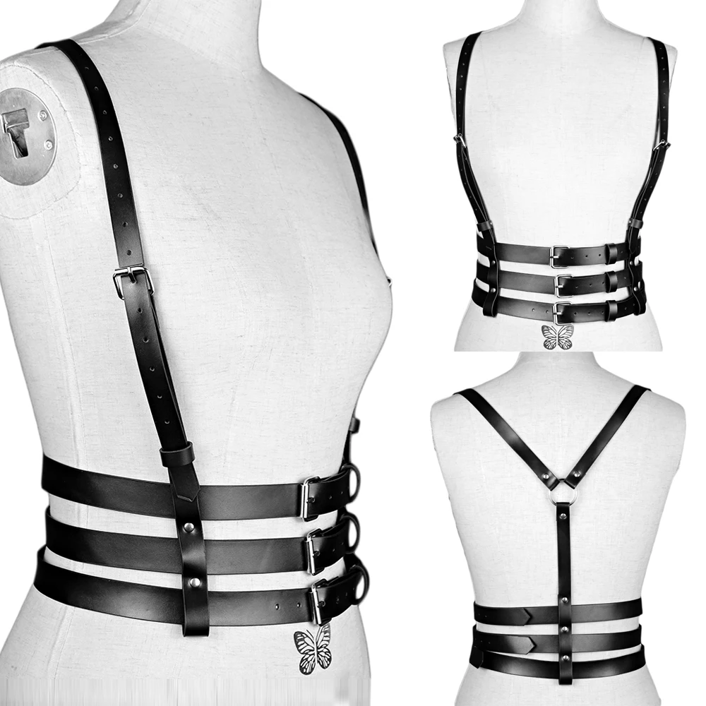 BAFEI Sexy Underwear 2PCS Leather Harness Belt Body Bondage Garters Sets Women Straps Bra Cage Belt Gothic Waist To Leg Harness