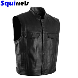 Men's vest motorcycle stand-up collar leather team punk vest spring autumn men's jacket sleeveless casual fashion men's clothing 10 item image