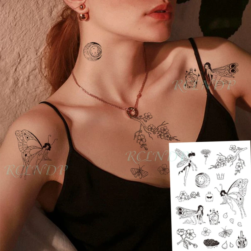 Водостойкая Временная тату-наклейка сексуальная бабочка девушка цветочный узор