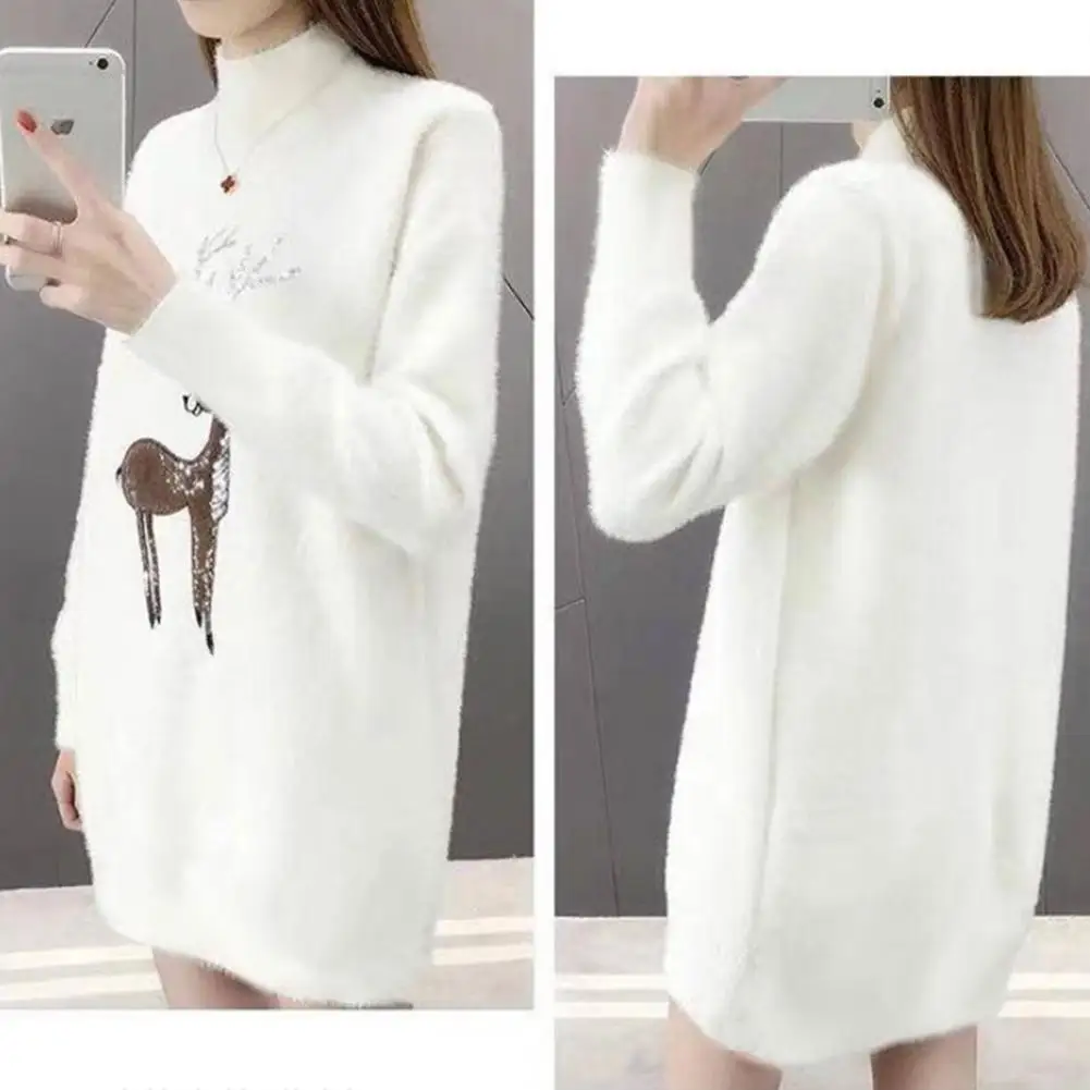 Женский вязаный свитер Yfashion Свободный Длинный с высоким воротом пуловер на зиму |