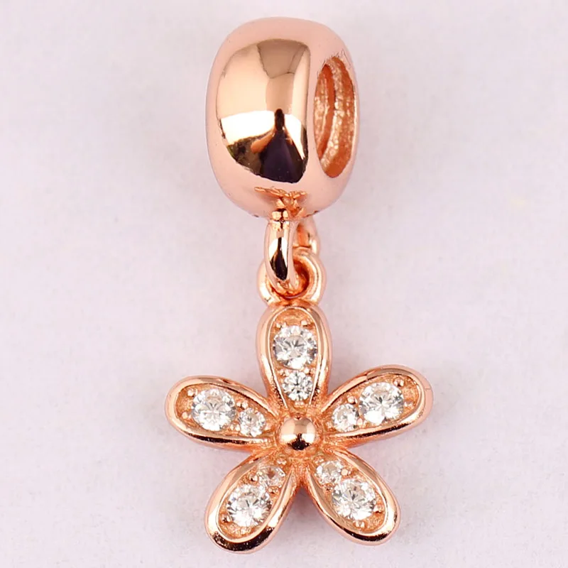 

New 925 Sterling Silver Charm Rose Dazzling Daisy Flower With Crystal Pendant Bead Fit Original Bracelet Necklace DIY Jewelry
