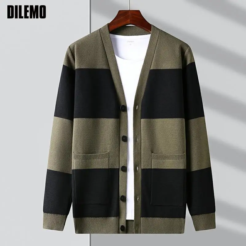

New Top Grade Autum Brand Fashion Knitwear Japanese Striped Mens Cardigan Sweater Trendy Casual Coats Winter Jacket Men Clothing