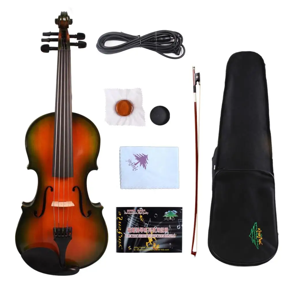 

Пятиструнная электрическая скрипка Yinfente, 4/4 ель + клен, детали ручной работы из черного дерева, бесплатный Чехол, канифоль в виде смычка # EV1