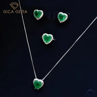 gica gema new trendy real 925 sterling silver jewelry set created emerald earrings rings necklace wedding promise female gifts