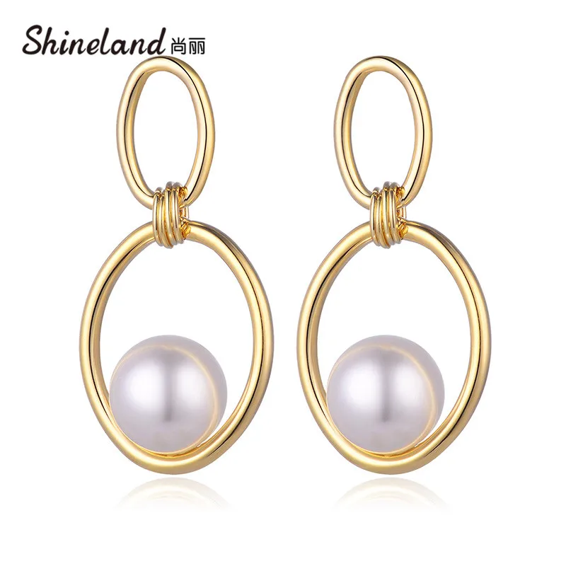 

Shineland Simulated Pearl Drop Dangle Earrings High-Quality Copper Metal Jewelry Accessories For Women Fashion Pendientes Bijoux