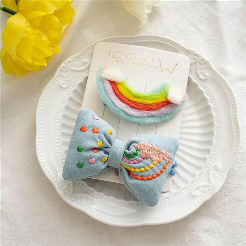 

2pcs/set rainbow girls hair clips cute bowknot girls scrunchies baby BB clips kids barrettes kids hair scrunchies hairbands